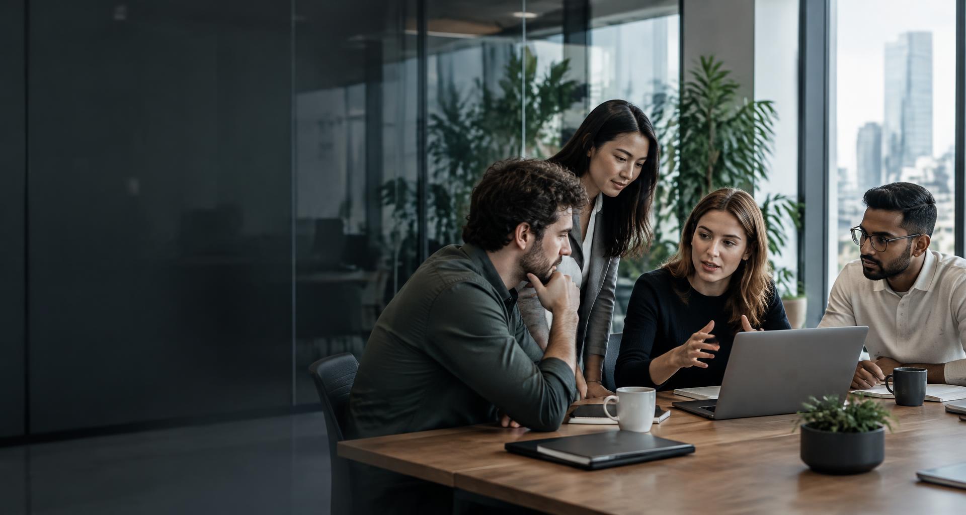 Technology professionals collaborating in a modern office